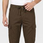 Men's Olive Green Relaxed Fit Cargo Trousers, Olive, small
