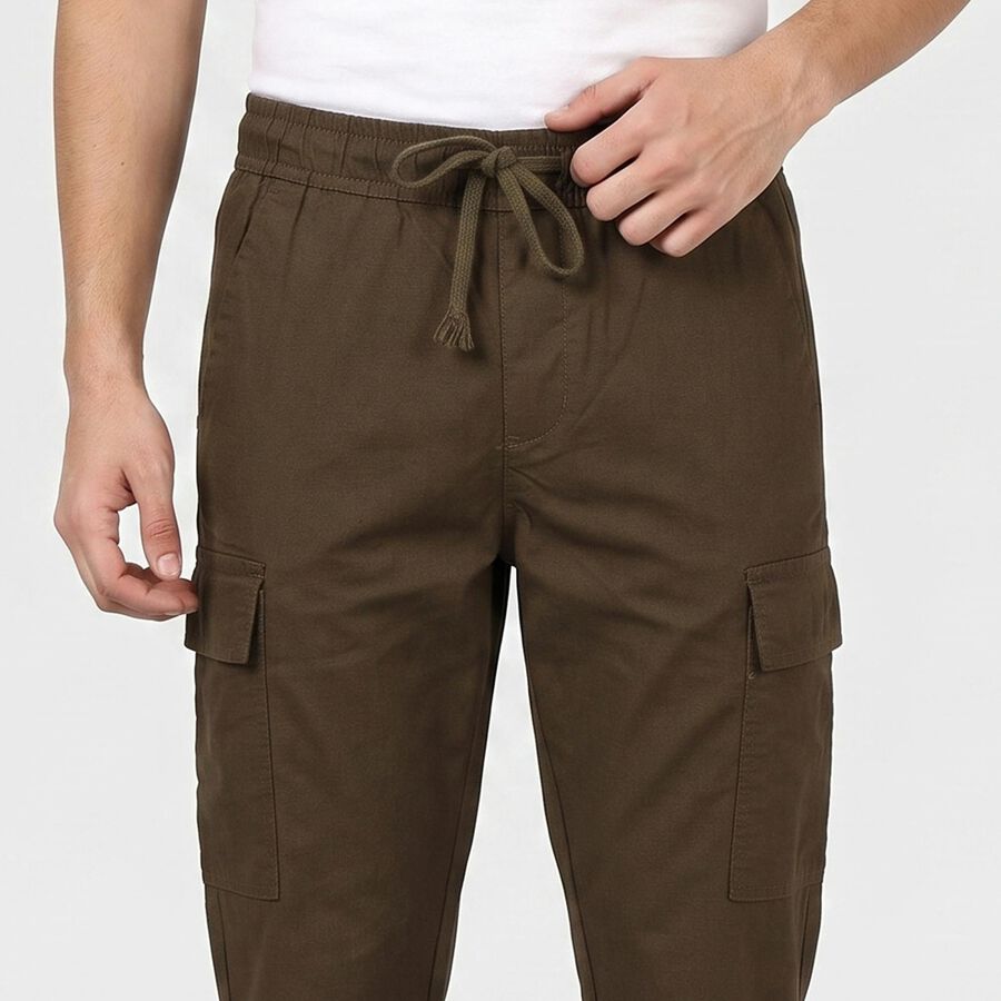 Men's Olive Green Relaxed Fit Cargo Trousers, Olive, large