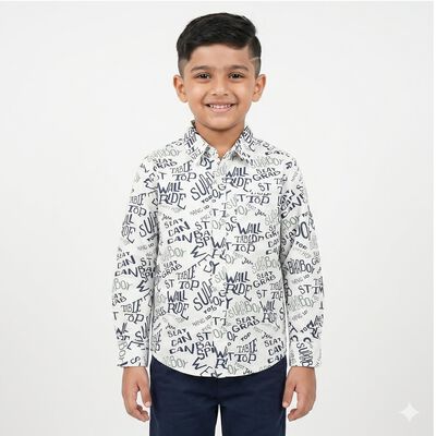Boys White Cotton Long Sleeve Collar Regular Fit Shirt
