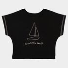Girls Black Cotton Round Neck Casual T-Shirt, Black, small
