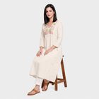 Women's Off White Cotton V-Neck EmbroideOff White Kurta, Off White, small