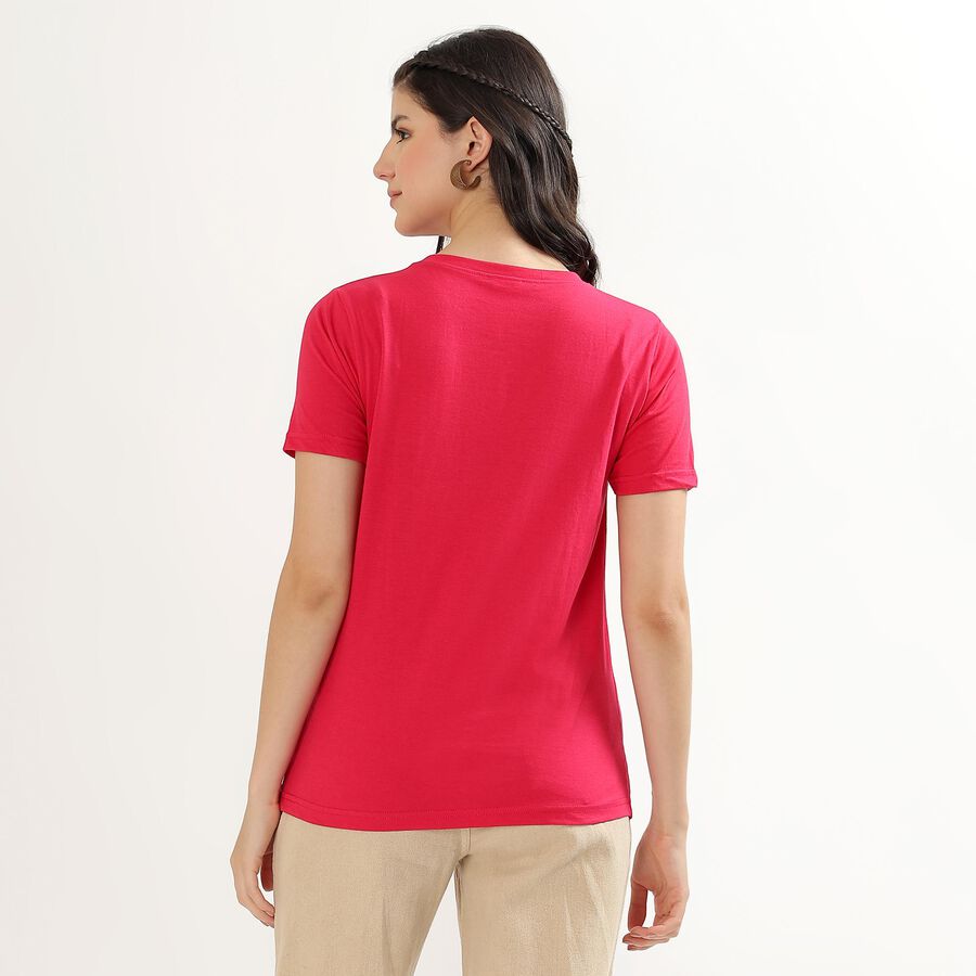 Women's Vibrant Red Round Neck Printed T-Shirt, रानी (फ्यूशिया), large image number null