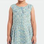 Girls' Light Blue Floral Printed Fit and Flare Frock, Light Blue, small
