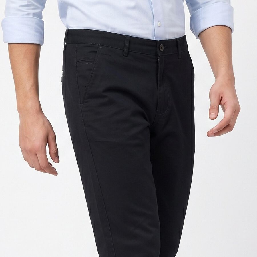 Men's Navy Blue Slim Fit Chino Trousers, नेवी ब्लू, large