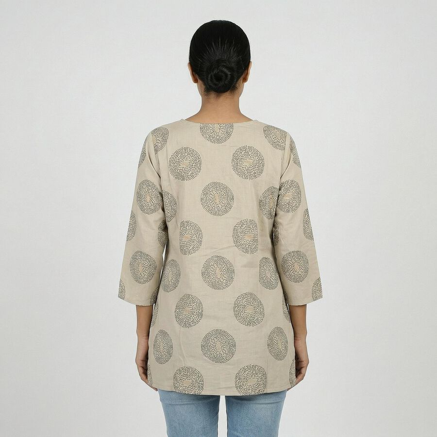 Women's Beige Round Neck Solid Kurti, Beige, large