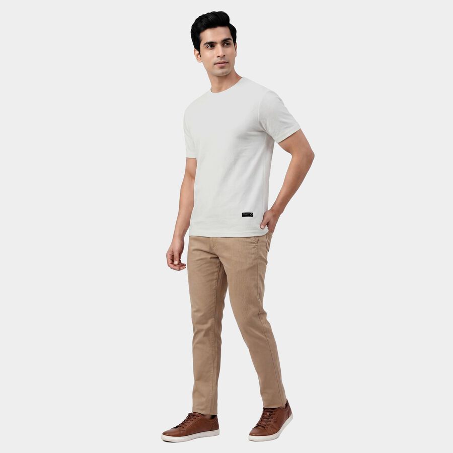 Men's Bright Snow White Round Neck Casual T-Shirt, सफ़ेद, large