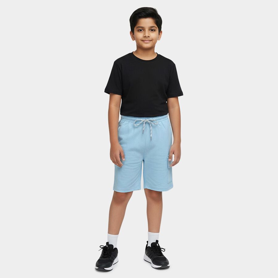 Boys' Navy Blue Regular Fit Cotton Blend Bermuda Shorts, हल्का नीला, large