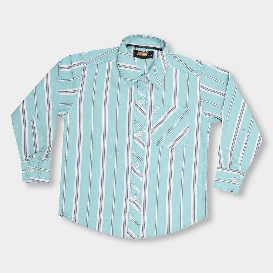 Boys Light Sage Green Cotton Button-Down Casual Shirt, Light Green, large image number null