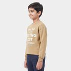 Boys' Beige Crew Neck Graphic Print Sweatshirt, गहरा पीला, small