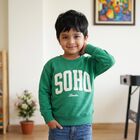 Boys' Green Crew Neck Pullover Sweatshirt, गहरा हरा, small