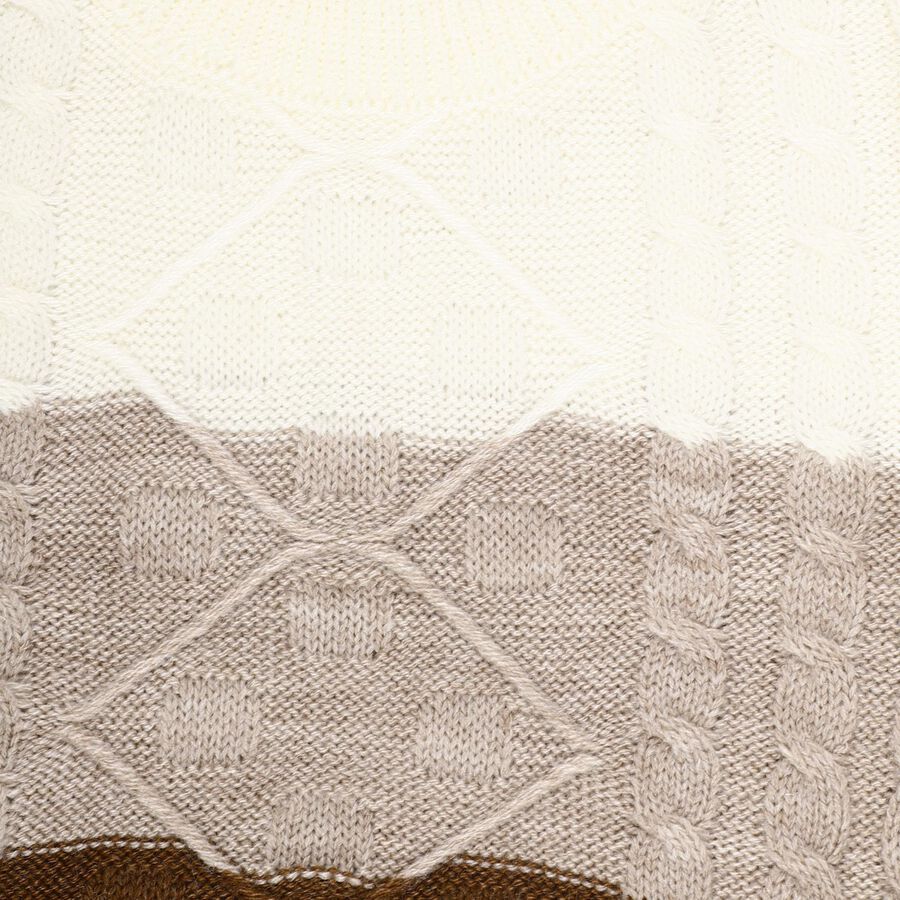 Infants Brown and Beige Crew Neck Cable Knit Pullover, भूरा, large image number null