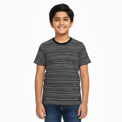 Boys Black Crew Neck Casual Half Sleeve T-Shirt