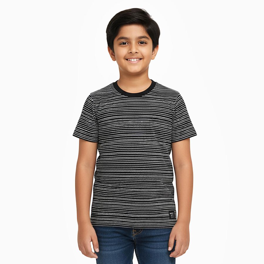 Boys Black Crew Neck Casual Half Sleeve T-Shirt, काला, large image number null