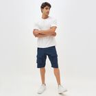 Men's Navy Blue Cargo Style Elastic Waist Jamaican Shorts, Mid Blue, small image number null