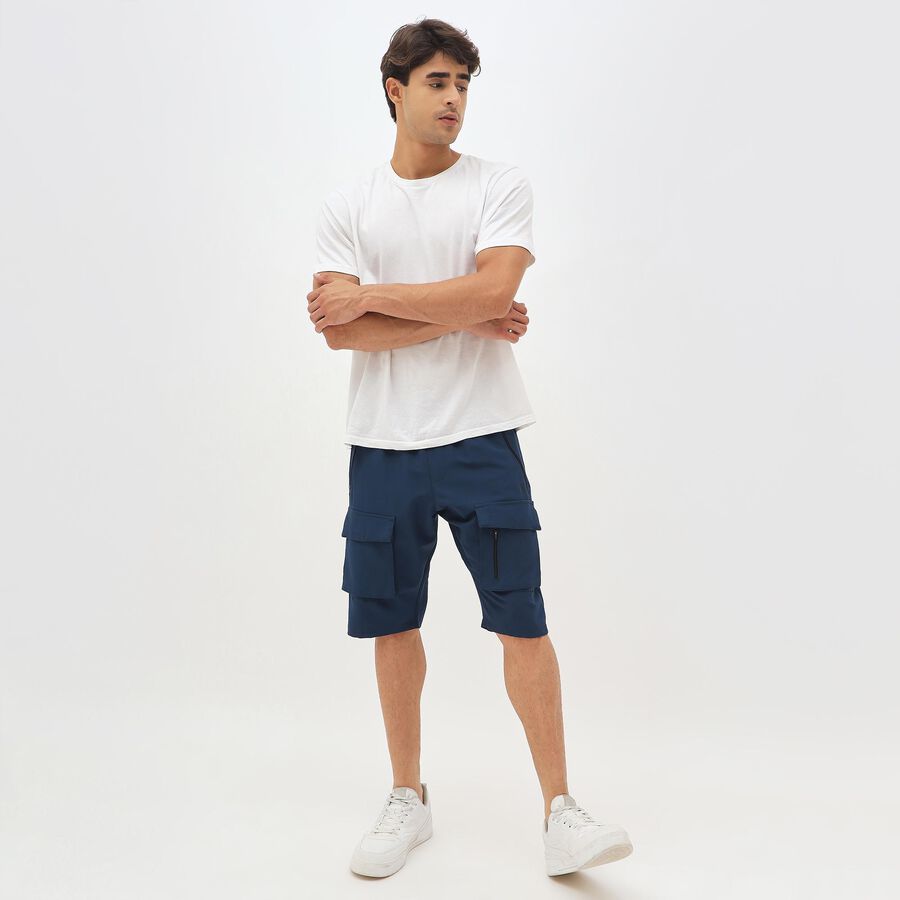 Men's Navy Blue Cargo Style Elastic Waist Jamaican Shorts, Mid Blue, large image number null