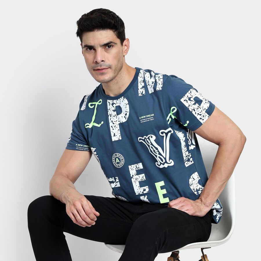 Men's 100% Cotton Round Neck T-Shirt, Dark Blue, large image number null