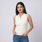 Women's Cream Polo Neck Polo T-Shirt, Off White, small