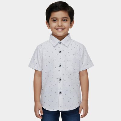 Boys White Cotton Half Sleeve Classic Casual Shirt