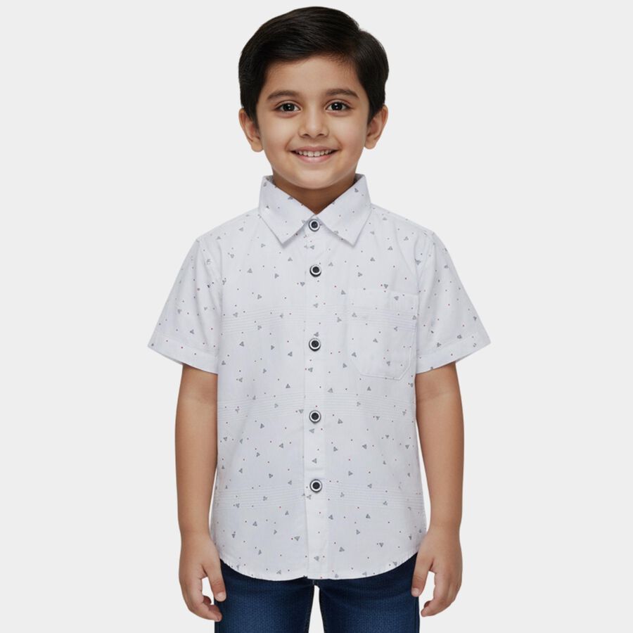 Boys White Cotton Half Sleeve Classic Casual Shirt, White, large