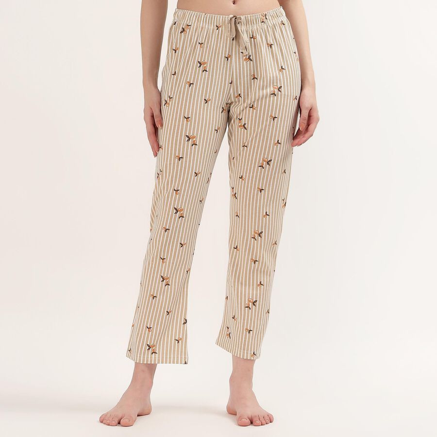 Women's Beige Regular Fit Cuffed Lounge Pyjama, गहरा पीला, large