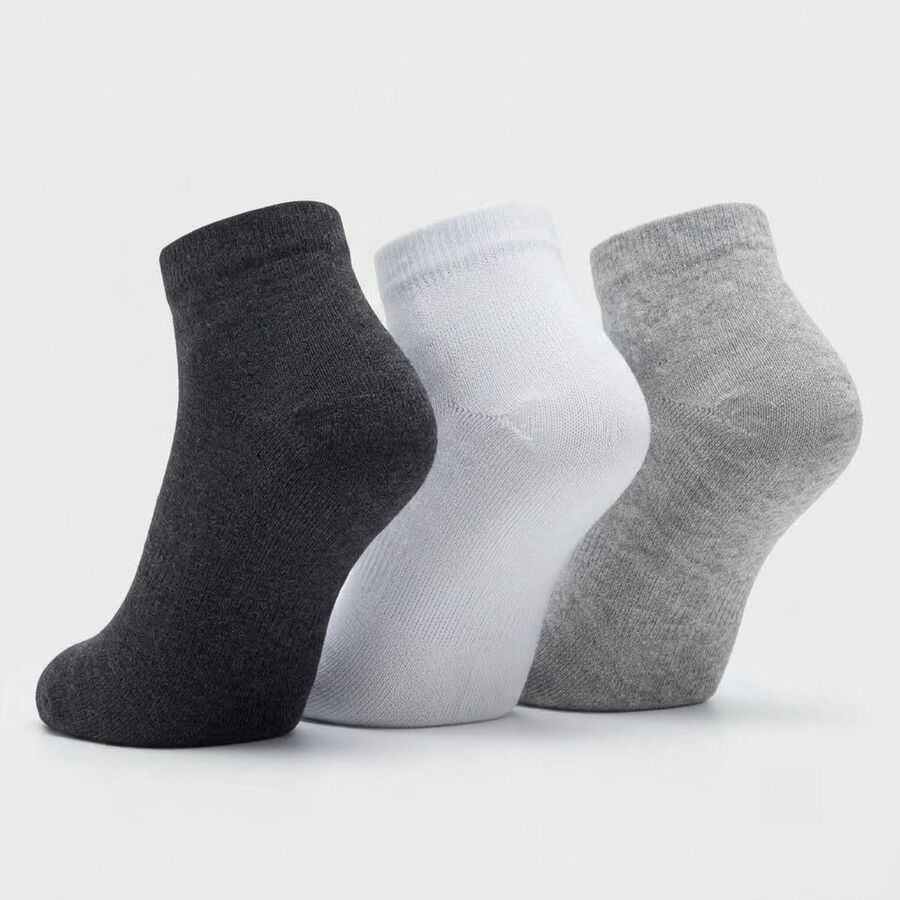 Men's Ankle Length Regular Fit Pack of 3 Socks ( Charcoal, White, Grey ), मिश्रित हल्का ग्रे, large
