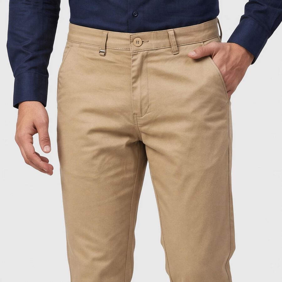 Men's Beige Slim Fit Chino Trousers, Beige, large
