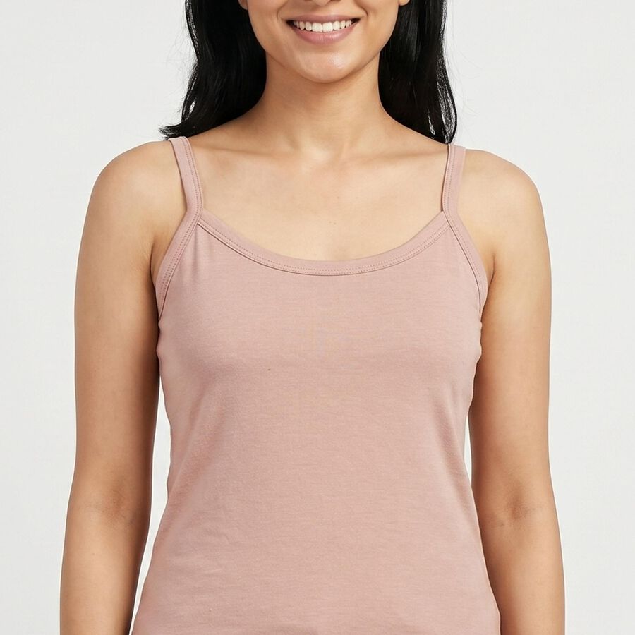 Women's Brown Cotton Scoop Neck Camisole Slip, भूरा, large