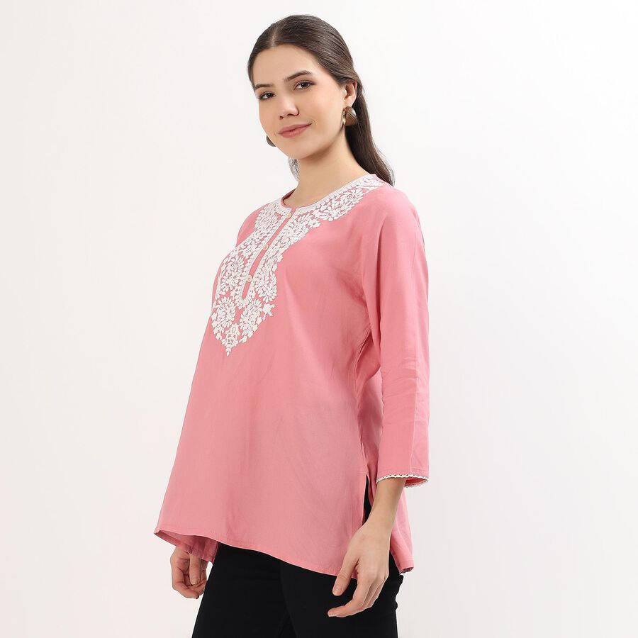 Women's Light Pink Round Neck Embroidered Kurti, Purple, large image number null