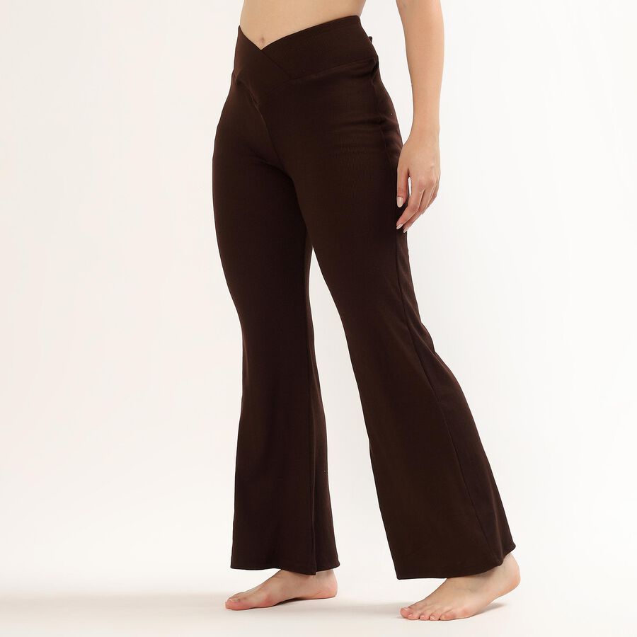 Women's Deep Chocolate Brown Flared Crossover Waist Pyjama, Brown, large image number null