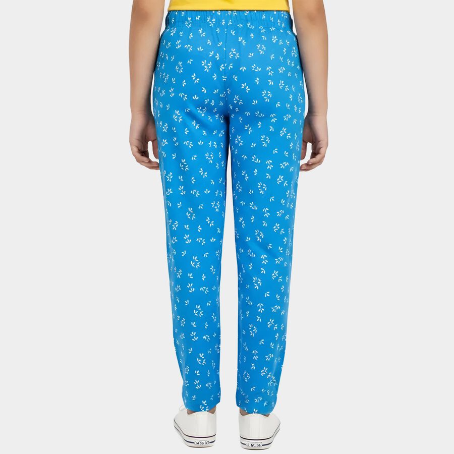 Girls Blue Regular Fit Printed Lounge Pyjama, Mid Blue, large