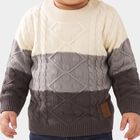 Infants Grey Crew Neck Knitted Design Pullover, चारकोल, small