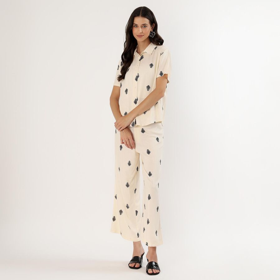 Women's Eggshell White Geometric Printed Co-ord Set, White, large