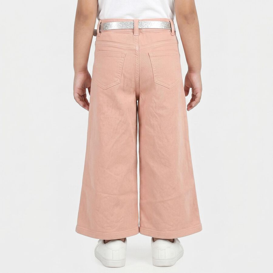 Girls' Light Pink Wide Leg Patch Pocket Jeans, हल्का गुलाबी, large