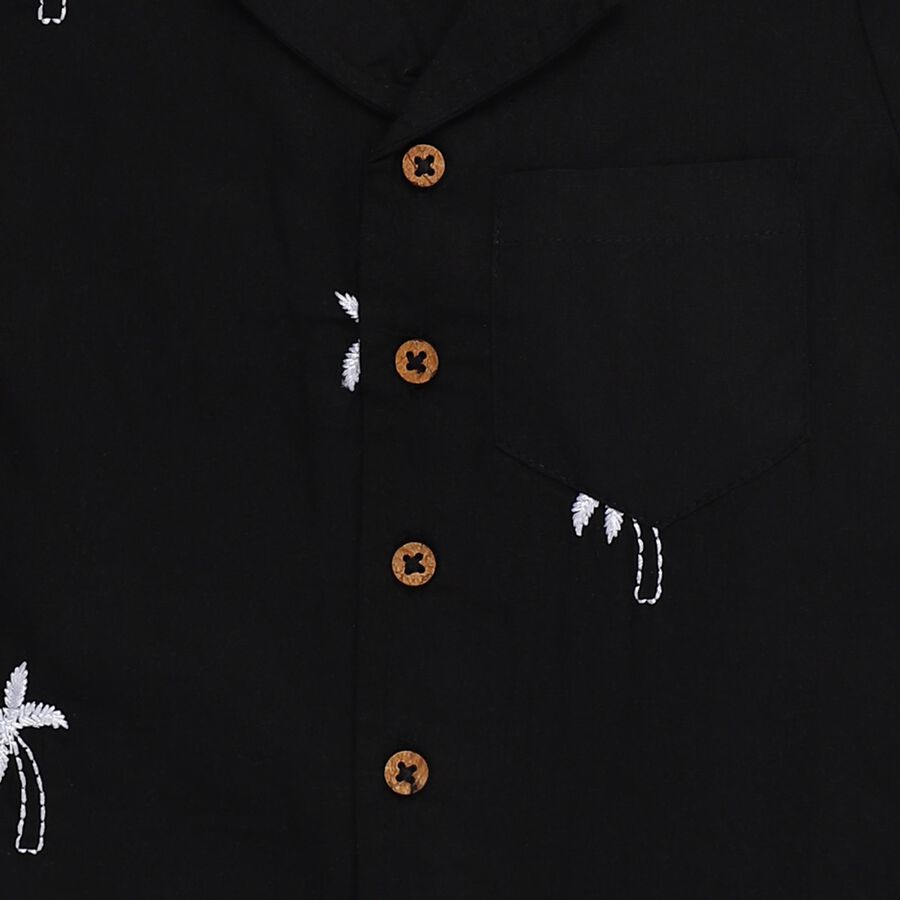 Infants' Black Cotton Collared Embroidered Baba Suit, Black, large