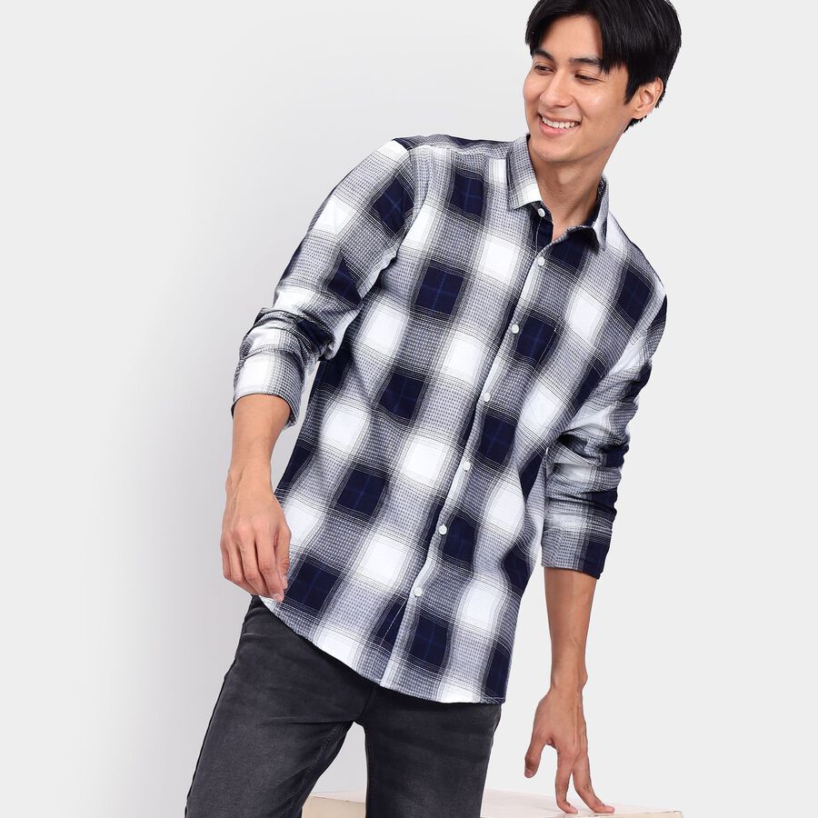Men's 100% Cotton Casual Shirt, गहरा नीला, large image number null