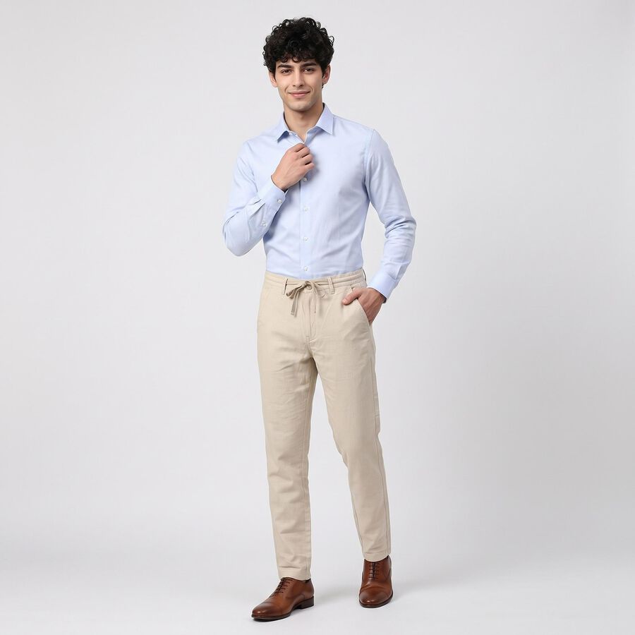 Men's Off White Slim Fit Chino Trousers, Off White, large