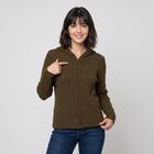 Women's Olive Green Hooded Zip-Up Cardigan, Olive, small