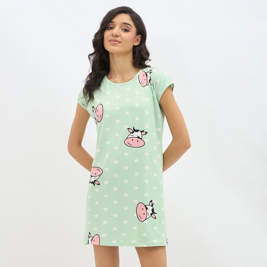 Women's Mint Green Round Neck Casual Nighty, हल्का हरा, large image number null