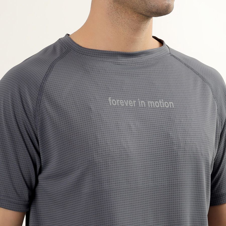 Men's Dark Steel Blue Crew Neck Athleisure Drifit T-Shirt, Mid Blue, large