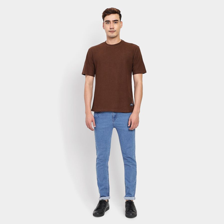 Men's Round Neck Half Sleeves T-Shirt, Brown, large image number null