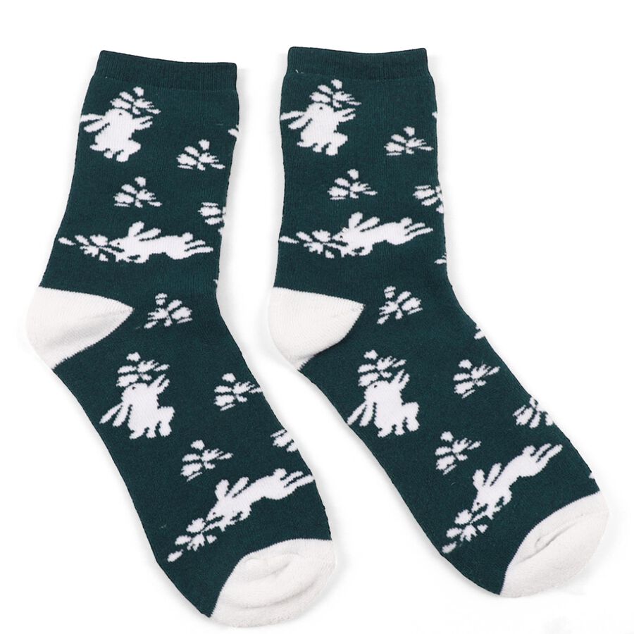 Women's Dark Green Regular Fit Rabbit Motif Ankle-Length Socks, गहरा हरा, large