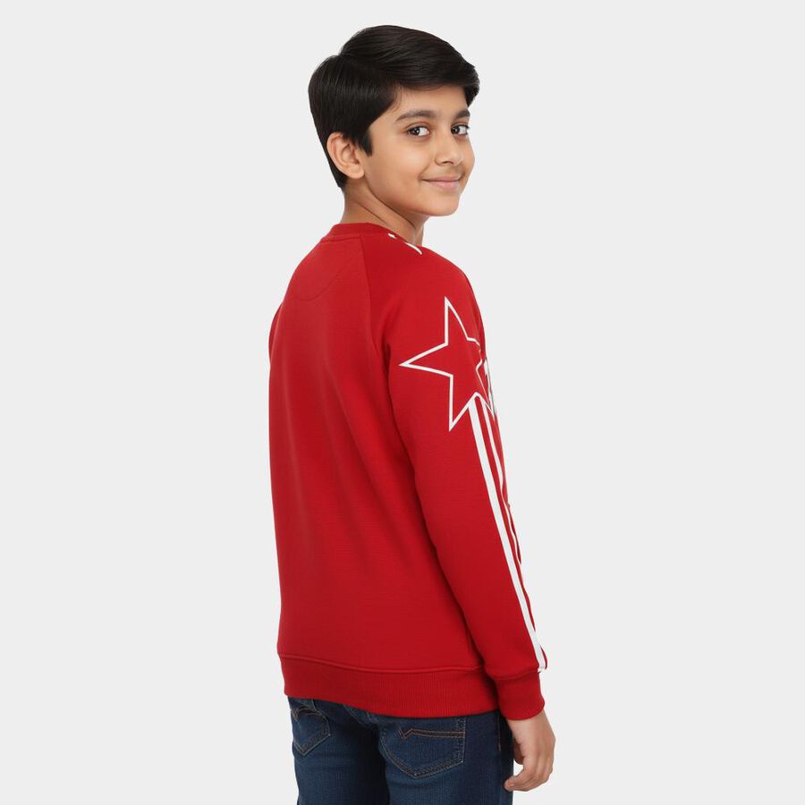 Boys Bright Cherry Red Crew Neck Graphic Sweatshirt, Red, large image number null