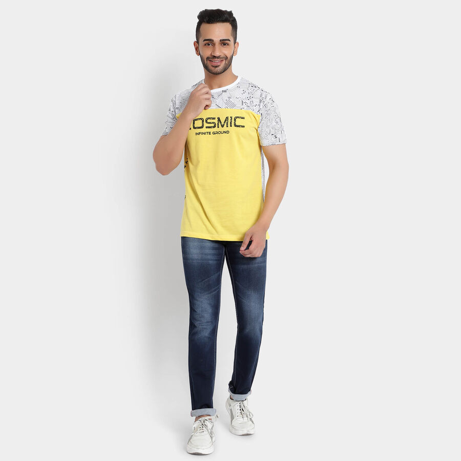 Cut & Sew Round Neck T-Shirt, Yellow, large image number null