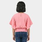 Girls Pink Round Neck Regular T-Shirt, हल्का गुलाबी, small