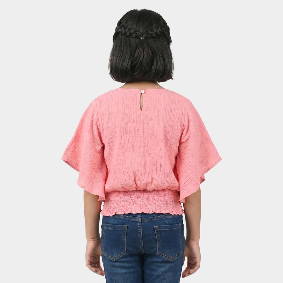 Girls Pink Round Neck Regular T-Shirt, हल्का गुलाबी, large