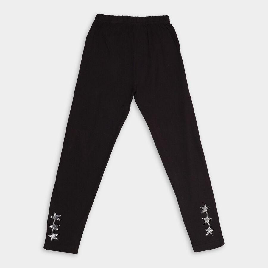Girl's Solid With Embellish Regular Black Legging, Black, large image number null