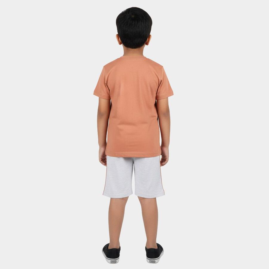 Boys Rust Cotton Round Neck Graphic Printed Baba Suit, रस्ट, large