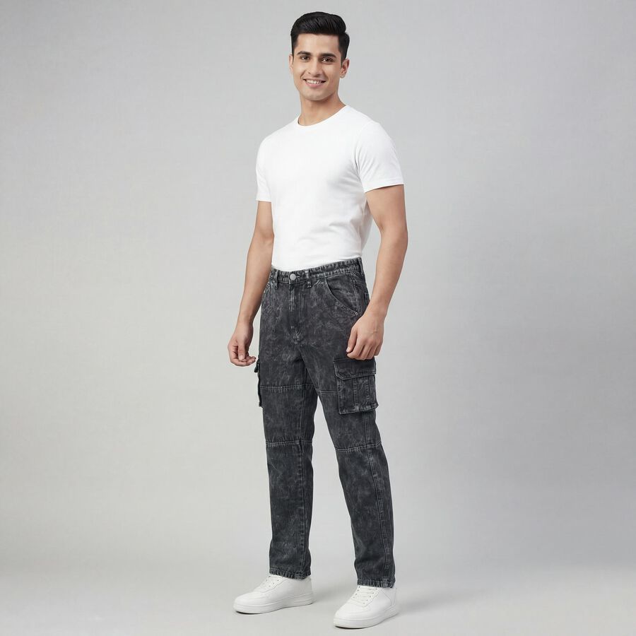 Men's Black Regular Fit Classic Jeans, काला, large