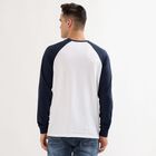 Men's Navy Blue and White Crew Neck Casual Graphic T-Shirt, Mid Blue, small image number null