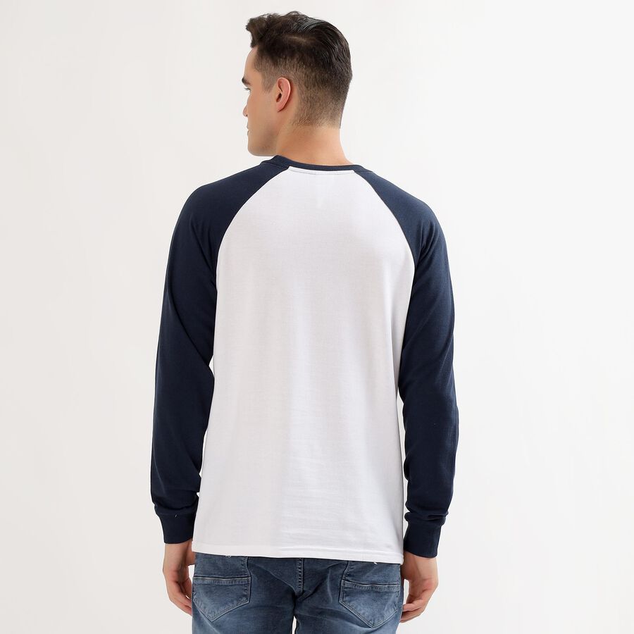 Men's Navy Blue and White Crew Neck Casual Graphic T-Shirt, Mid Blue, large image number null